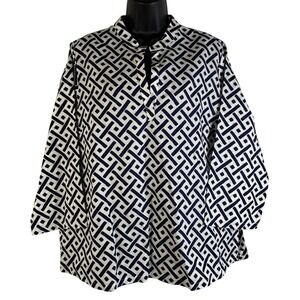 NEW Duffield Lane Geometric Print Tunic Top Shirt XL Navy White Linen Blend